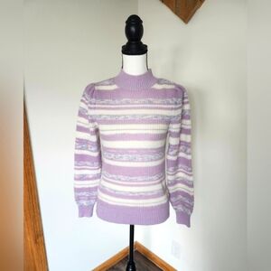 LOFT Retro Lavender Striped Mock Turtleneck Knit Sweater